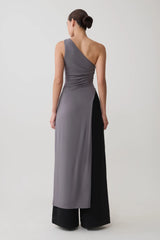 Coriona Long Line Top With Front Cut Out - Grey