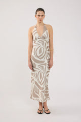 Perfect Stranger Shea Halter Maxi Dress Taupe Print
