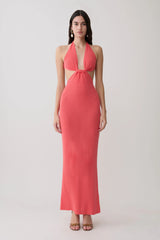 Theresea Halter Knit Maxi Dress - Coral