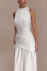 Emily Wrapped Waist Midi Dress - White