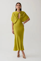 Mona Cut Out Satin Midi Dress - Chartreuse