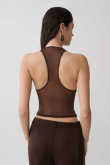Aspyn Slinky And Mesh Top - Chocolate