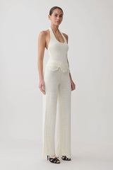 Salley Crochet Halter Longline Top - Ivory