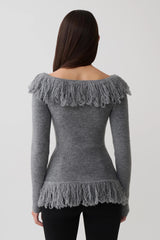 Sammie Fringe Knit Top - Charcoal
