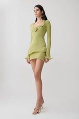 Samira Knit Long Sleeve Mini Dress - Light Olive