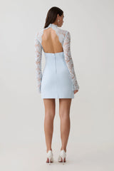 Aurelie Long Sleeve Lace Mini Dress - Sky Blue