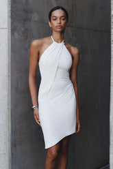 Yuna Draped Hardware Midi Dress - Ivory