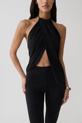 Yuna Draped Hardware Top - Black