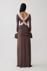 Electra Slinky Lace Maxi Dress - Chocolate/Ballet Pink