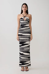 Ashtin Cross Front Knit Maxi Dress - Linear Shift Print