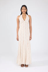 Perfect Stranger Ivana Halter Chiffon Maxi Dress Cream/Red Polka Dot