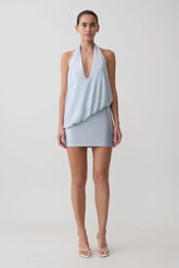 Arabel Draped Halter Mini Dress - Pale Blue