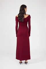 Perfect Stranger Romina Off Shoulder Maxi Dress Burgundy
