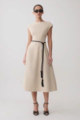 Zinia Linen Cap Sleeve Midi Dress - Natural