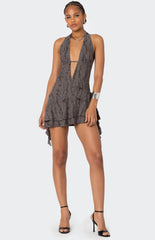 Edikted Shredded Backless Halter Mini Dress