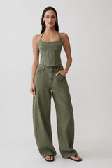 Stephanie Corset Denim Top - Washed Khaki