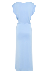 Maiara Shortsleeve Slinky Tie Maxi Dress - Sea Blue