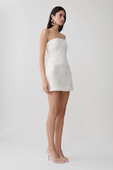 Stasia Strapless Crochet Mini Dress - White