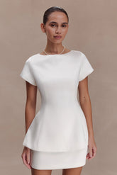 Adeline Short Sleeve Satin Top - White