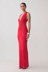 Pippa Floral Knit Maxi Dress - Pomegranate