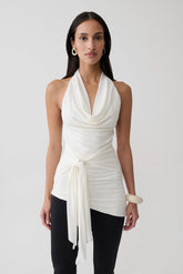 Dolorres Front Tie Halter Top - White
