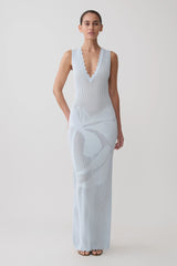 Pippa Floral Knit Maxi Dress - Light Blue
