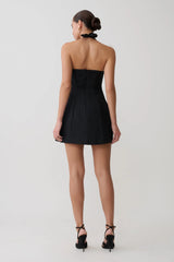 Ella Bow Detail Halter Mini Dress - Black