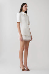 Ariella Button Up Short Sleeves Top - White