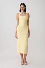 Amelita Suiting Halter Midi Dress - Pale Lemon