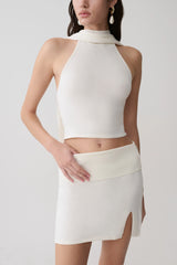 Misty Halter Backless Knit Top - Ivory