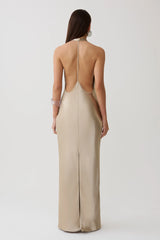 Peyton V Neck Satin Maxi Dress - Gold