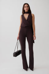Raisa Overlap Top With Neck Scarf - Chocolate