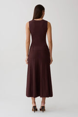 Rebena Pleated Midi Dress - Chocolate