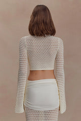 Mania Crochet Long Sleeve Cropped Top - Ivory