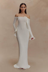 Sandrine Off Shoulder Knit Maxi Dress - White