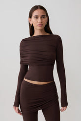 Keaton Modal Long Sleeve Overlay Top - Espresso