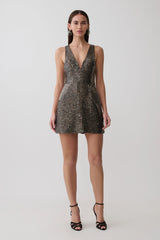 Milly Beaded Metal Mini Dress - Silver