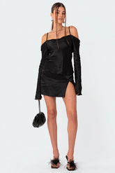 Adria Satin Effect Low Rise Slitted Mini Skirt