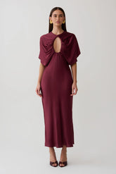 Mona Cut Out Satin Midi Dress - Burgundy