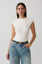 Chai Peached Jersey High Neck Top - Ivory
