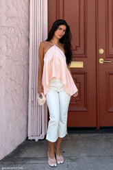 Adelaide Draped Satin Halter Top - Peach