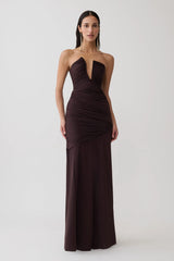 Kaiydo Gathered Centre Wire Maxi Dress - Chocolate