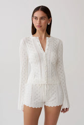 Darlene Pointelle Knit Long Sleeve Top - White