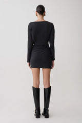 Thao Long Sleeve Gathered Mini Dress - Dark Charcoal