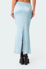 Satin Effect Back Slitted Low Rise Maxi Skirt