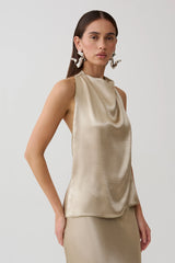 Cleo Satin Halter Top - Gold