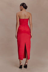 Ophelia Peplum Satin Maxi Dress - Red