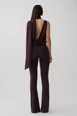 Raisa Overlap Top With Neck Scarf - Chocolate