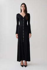 Tanya Buttoned Long Sleeve Maxi Dress - Black