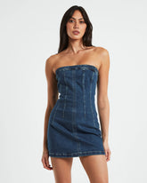 Pixie Corset Denim Mini Dress Grunge Blue